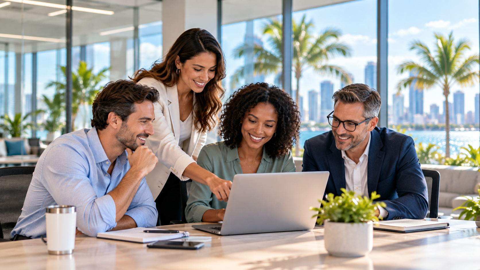 Professional office team collaborating