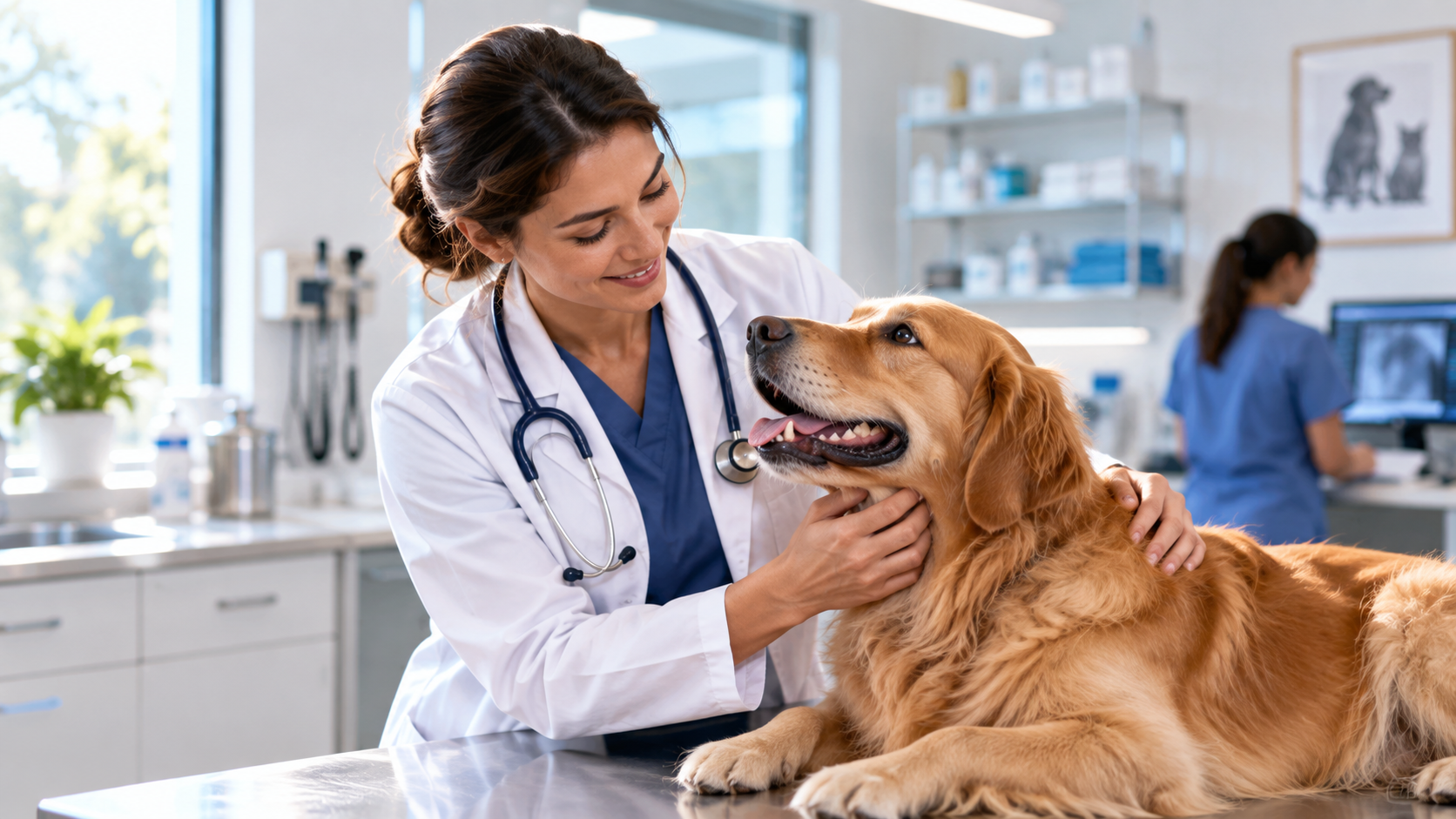 Veterinarian caring for a dog